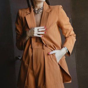 Danielle Bernstein Pinstriped Boyfriend Blazer Size XS Honey Ginger/Copper